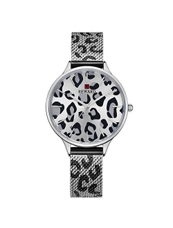 Women Watch Leopard Dial Stainless Steel Mesh Strap Analogue Quartz Wristwatch Ladies Watch Female Watch Wrist Watch