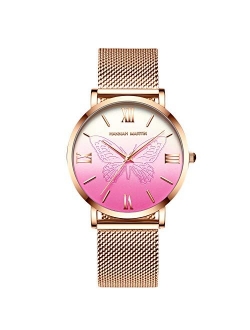 Fashion Ladies Analogue Quartz Watch Butterfly Watch Stainless Steel Mesh Strap Women Wristwatch