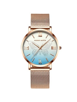 Fashion Ladies Analogue Quartz Watch Butterfly Watch Stainless Steel Mesh Strap Women Wristwatch