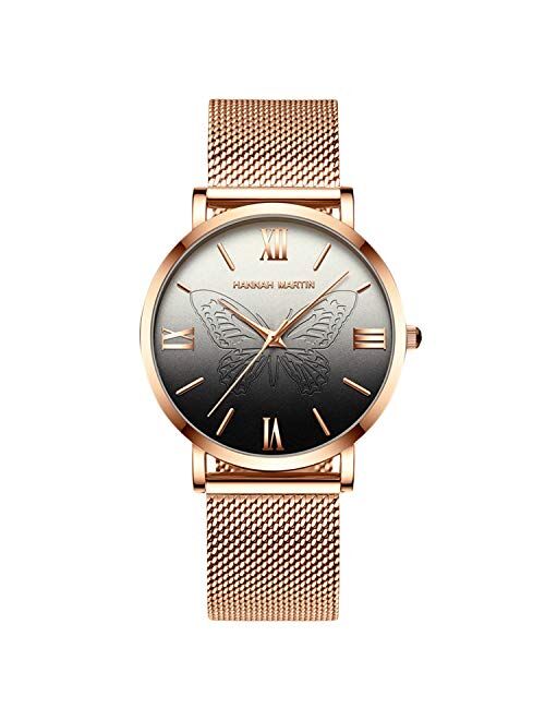 RORIOS Fashion Ladies Analogue Quartz Watch Butterfly Watch Stainless Steel Mesh Strap Women Wristwatch