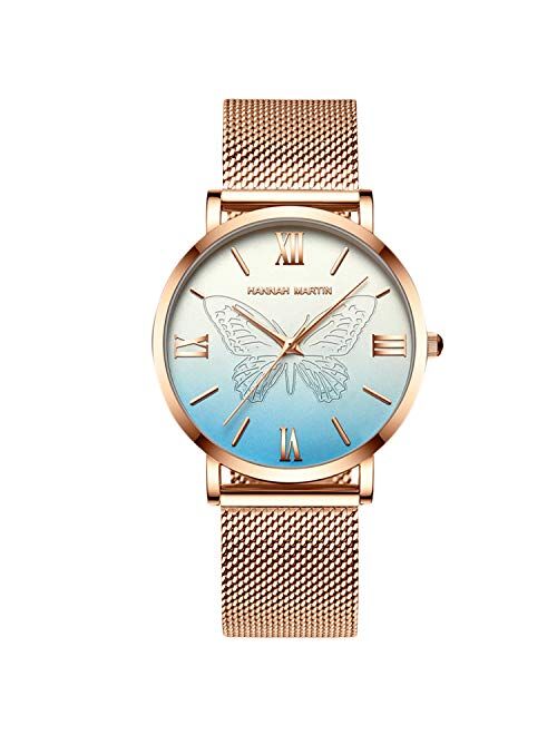 RORIOS Fashion Ladies Analogue Quartz Watch Butterfly Watch Stainless Steel Mesh Strap Women Wristwatch