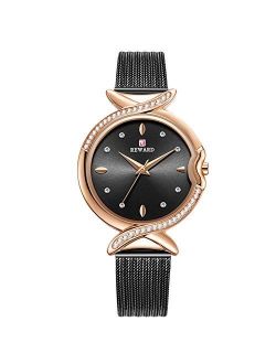 Fashion Women Watch Diamond Dial Stainless Steel Strap Ladies Dress Wristwatch