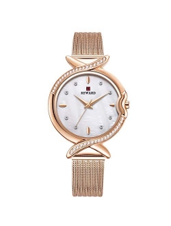 Fashion Women Watch Diamond Dial Stainless Steel Strap Ladies Dress Wristwatch