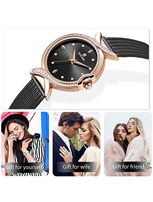 RORIOS Fashion Women Watch Diamond Dial Stainless Steel Strap Ladies Dress Wristwatch