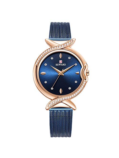 RORIOS Fashion Women Watch Diamond Dial Stainless Steel Strap Ladies Dress Wristwatch