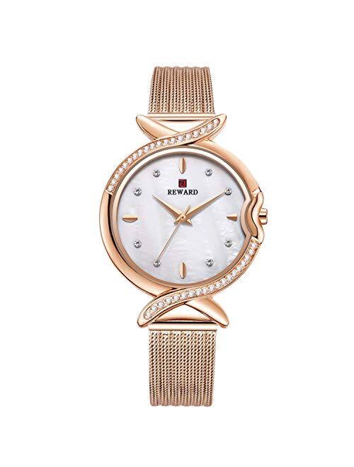 RORIOS Fashion Women Watch Diamond Dial Stainless Steel Strap Ladies Dress Wristwatch