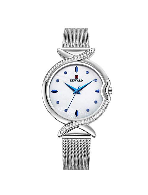 RORIOS Fashion Women Watch Diamond Dial Stainless Steel Strap Ladies Dress Wristwatch