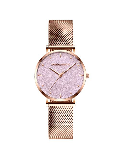 RORIOS Fashion Women Watch Shining Starry Dial Stainless Steel Strap Ladies Dress Wristwatch