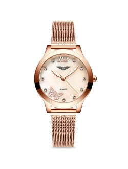 Fashion Luxury Analogue Quartz Girl/Women Watches Stainless Steel Mesh Band Simulated Diamond Dial Wrist Watches Waterproof