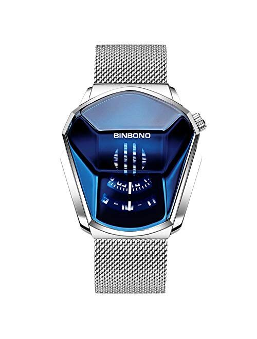 RORIOS Fashion Men's Watches Analog Quartz Watch Cool Creative Wristwatch with Stainless Steel Mesh Brecelet Sport Watch for Men