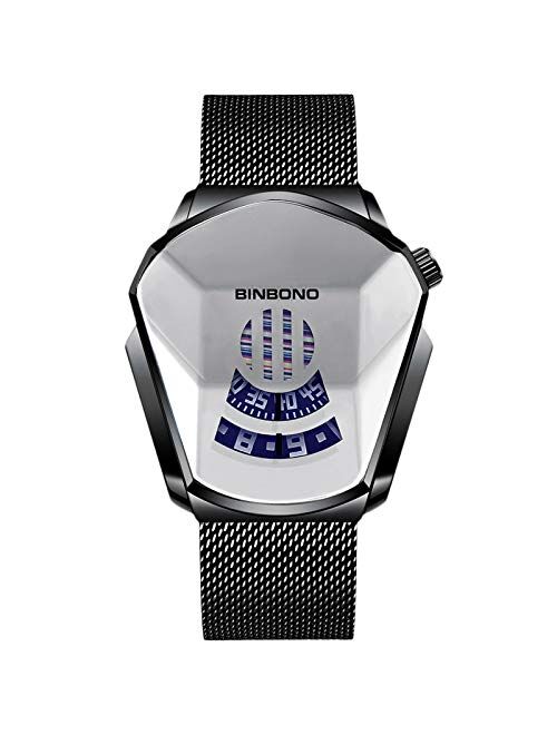 RORIOS Fashion Men's Watches Analog Quartz Watch Cool Creative Wristwatch with Stainless Steel Mesh Brecelet Sport Watch for Men