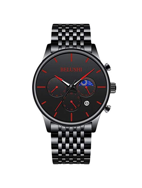 RORIOS Chronograph Watches for Men Analog Quartz Watch Waterproof Luminous Wristwatch with Stainless Steel Brecelet Fashion Men's Watch