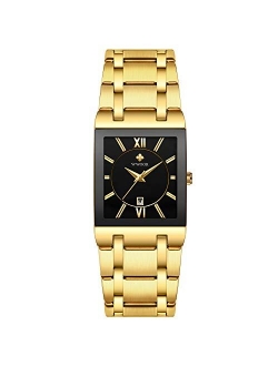 Classic Men Watch Analog Quartz Watches Square Dia Stainless Steel Band Business Men's Wristwatch with Date Multifunction Man Watch