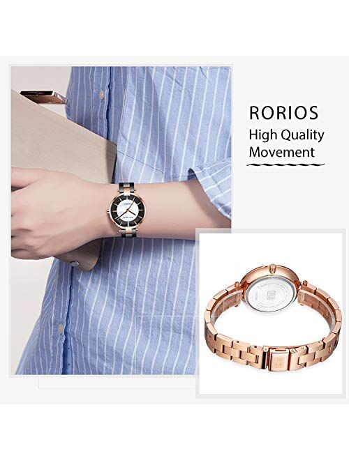 RORIOS Stylish Women Watch Stainless Steel Strap Ladies Dress Wristwatch