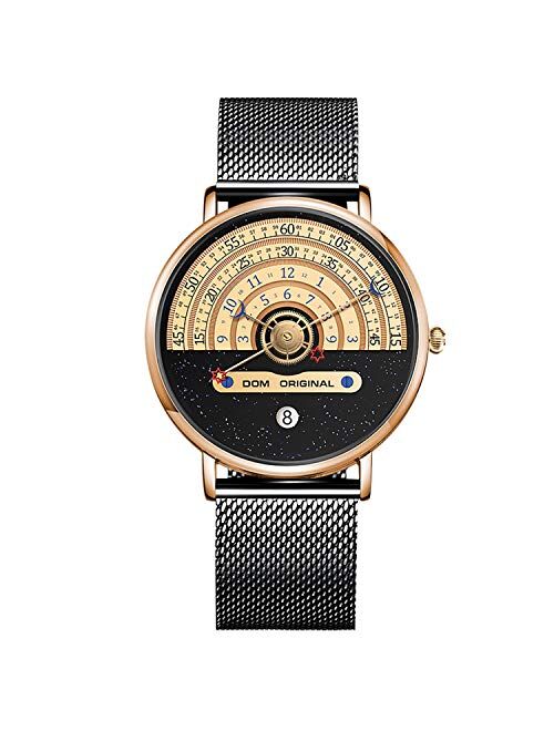 RORIOS Fashion Men Watch Analogue Quartz Watches with Date Starry Sky Dial Stainless Steel Mesh Strap Casual Wrist Watch for Men