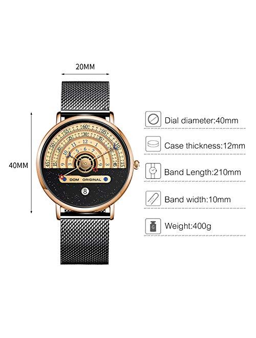 RORIOS Fashion Men Watch Analogue Quartz Watches with Date Starry Sky Dial Stainless Steel Mesh Strap Casual Wrist Watch for Men