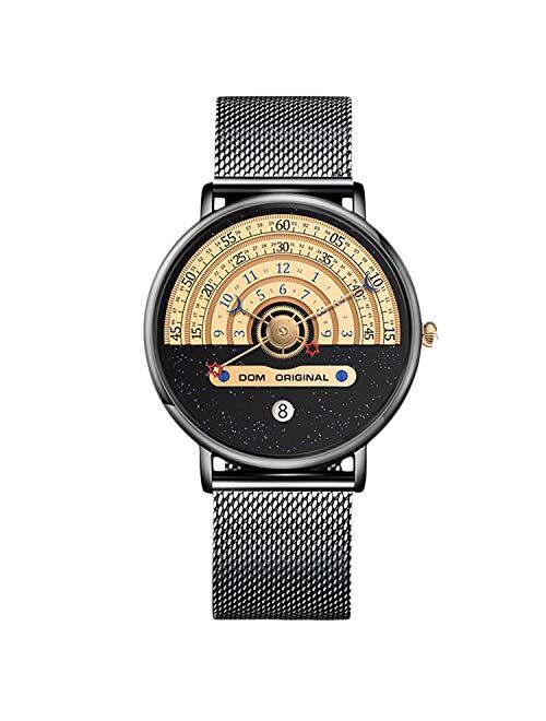 RORIOS Fashion Men Watch Analogue Quartz Watches with Date Starry Sky Dial Stainless Steel Mesh Strap Casual Wrist Watch for Men