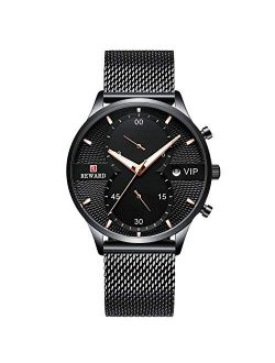 Business Men Watch Sport WatchDate Calendar Stainless Steel Mesh Strap Waterproof Wrist Watch