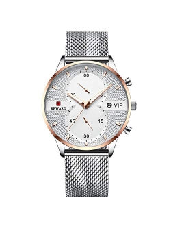 Business Men Watch Sport WatchDate Calendar Stainless Steel Mesh Strap Waterproof Wrist Watch