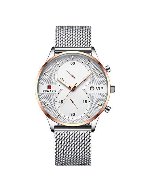 RORIOS Business Men Watch Sport WatchDate Calendar Stainless Steel Mesh Strap Waterproof Wrist Watch