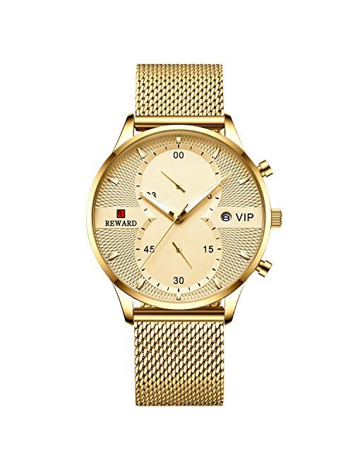 RORIOS Business Men Watch Sport WatchDate Calendar Stainless Steel Mesh Strap Waterproof Wrist Watch