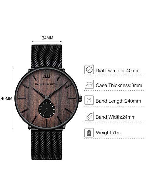 RORIOS Men Watches Analog Quartz Watch Minimalist Ultra Thin Wrist Watch with Black Stainless Steel Mesh Band Fashion Dress Watch for Men