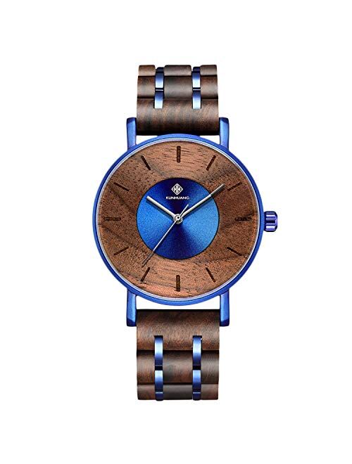 RORIOS Men Wood Watches Handmade Analog Quartz Watches Lightweight Natural Wrist Watch Wooden Wristwatches for Men