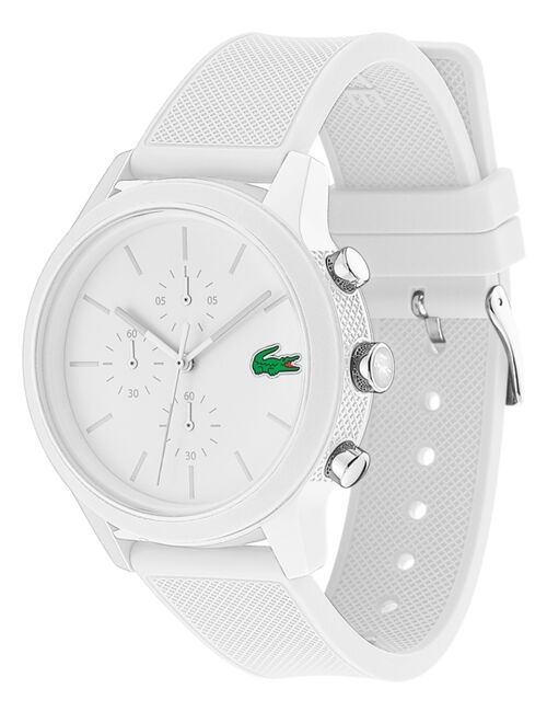 Lacoste Men's Chronograph 12.12 White Silicone Strap Watch 44mm