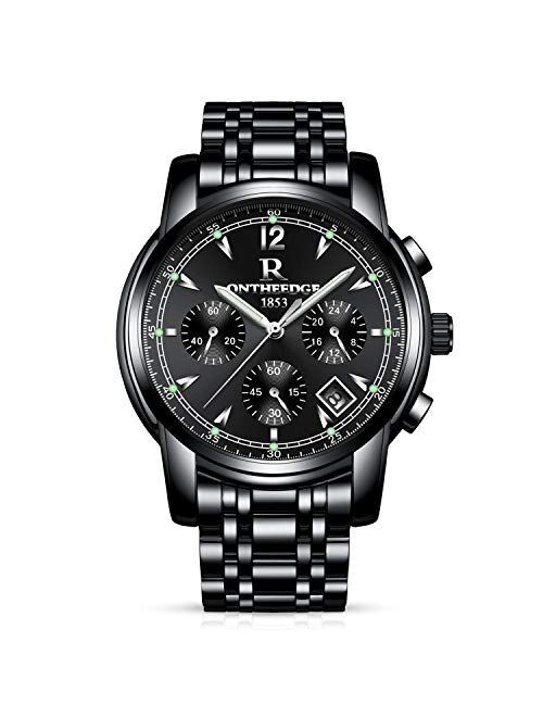 RORIOS Stainless Steel Watches Quartz Luxury Business Day Calendar Counts Chronograph Stopwatch Luminous Waterproof Multifunctions Wrist Watch for Mens