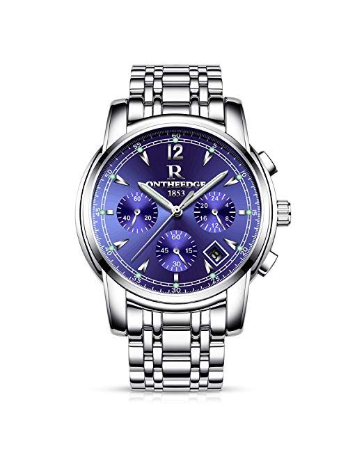 RORIOS Stainless Steel Watches Quartz Luxury Business Day Calendar Counts Chronograph Stopwatch Luminous Waterproof Multifunctions Wrist Watch for Mens