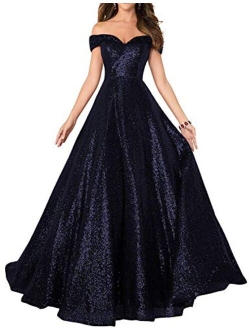 Elinadress Women's Long Off Shoulder Prom Dress 2020 Sparkly Sequins Evening Party Ball Gown 140