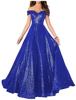 Elinadress Women's Long Off Shoulder Prom Dress 2020 Sparkly Sequins Evening Party Ball Gown 140