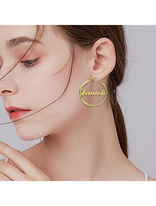 Huge Gold Hoop Earrings Custom Name Earrings Personalized Big Hoop Initial Earrings with Any Name Earrings Jewelry Gift for Women Girls