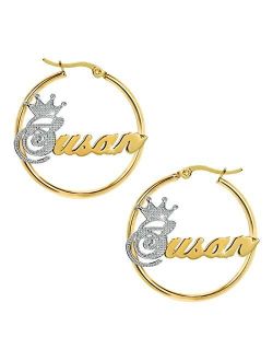 Custom Name Personalized Hoop Earrings 18K Gold Plated Customize Earrings as a Gift for Women Girls…