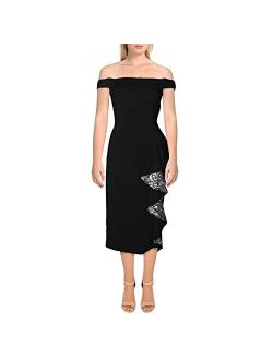 Carmen Marc Valo Womens Sequined Ruffled Cocktail Dress