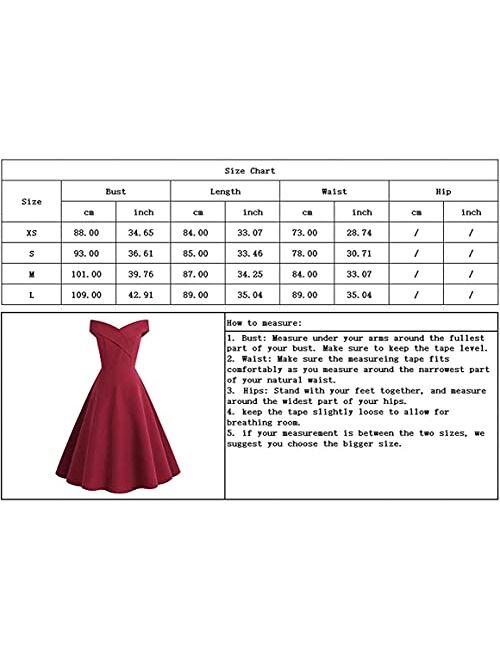 GHdyuz Women's 50s 60s Vintage Off Shoulder A Line Flared Swing Guest Cocktail Dress