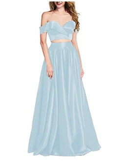 OYISHA Women 2 Piece Prom Dresses Long 2020 with Pockets Off The Shoulder Formal Evening Gown HP04