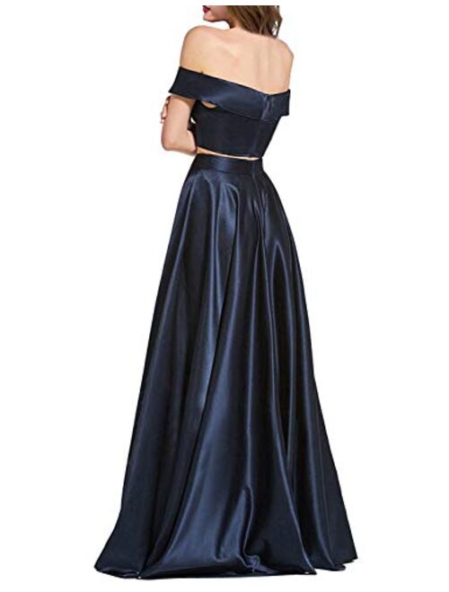 OYISHA Women 2 Piece Prom Dresses Long 2020 with Pockets Off The Shoulder Formal Evening Gown HP04