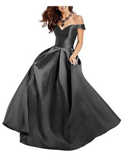 OYISHA Women Off The Shoulder Prom Dresses Long 2020 with Pockets Formal Evening Gown HP06