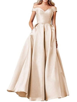 OYISHA Women Off The Shoulder Prom Dresses Long 2020 with Pockets Formal Evening Gown HP06