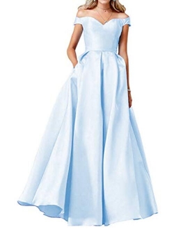OYISHA Women Off The Shoulder Prom Dresses Long 2020 with Pockets Formal Evening Gown HP06