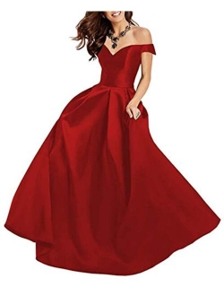 OYISHA Women Off The Shoulder Prom Dresses Long 2020 with Pockets Formal Evening Gown HP06