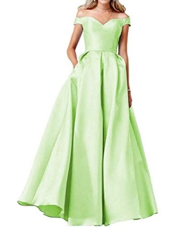 OYISHA Women Off The Shoulder Prom Dresses Long 2020 with Pockets Formal Evening Gown HP06