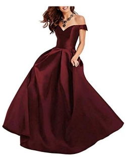 OYISHA Women Off The Shoulder Prom Dresses Long 2020 with Pockets Formal Evening Gown HP06