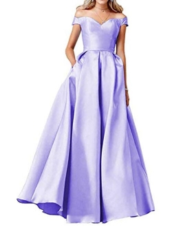 OYISHA Women Off The Shoulder Prom Dresses Long 2020 with Pockets Formal Evening Gown HP06