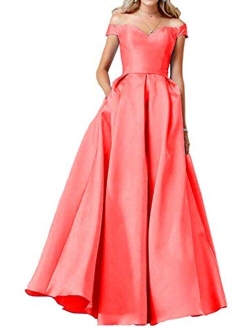 OYISHA Women Off The Shoulder Prom Dresses Long 2020 with Pockets Formal Evening Gown HP06