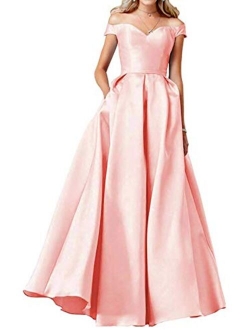 OYISHA Women Off The Shoulder Prom Dresses Long 2020 with Pockets Formal Evening Gown HP06