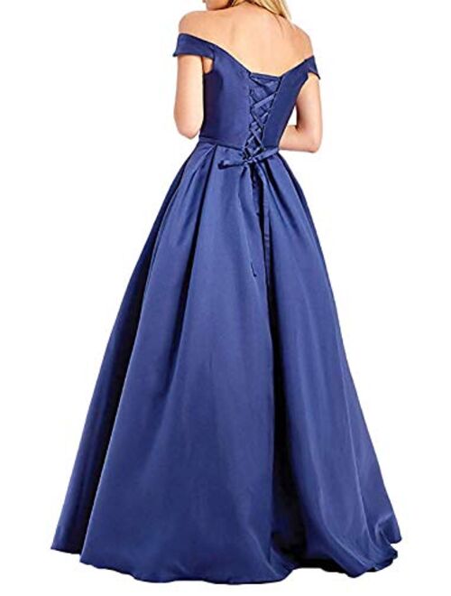 OYISHA Women Off The Shoulder Prom Dresses Long 2020 with Pockets Formal Evening Gown HP06