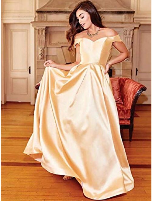 OYISHA Women Off The Shoulder Prom Dresses Long 2020 with Pockets Formal Evening Gown HP06