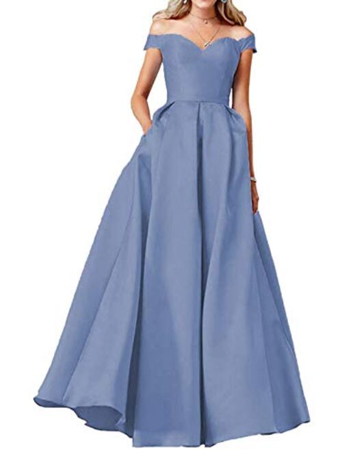 OYISHA Women Off The Shoulder Prom Dresses Long 2020 with Pockets Formal Evening Gown HP06